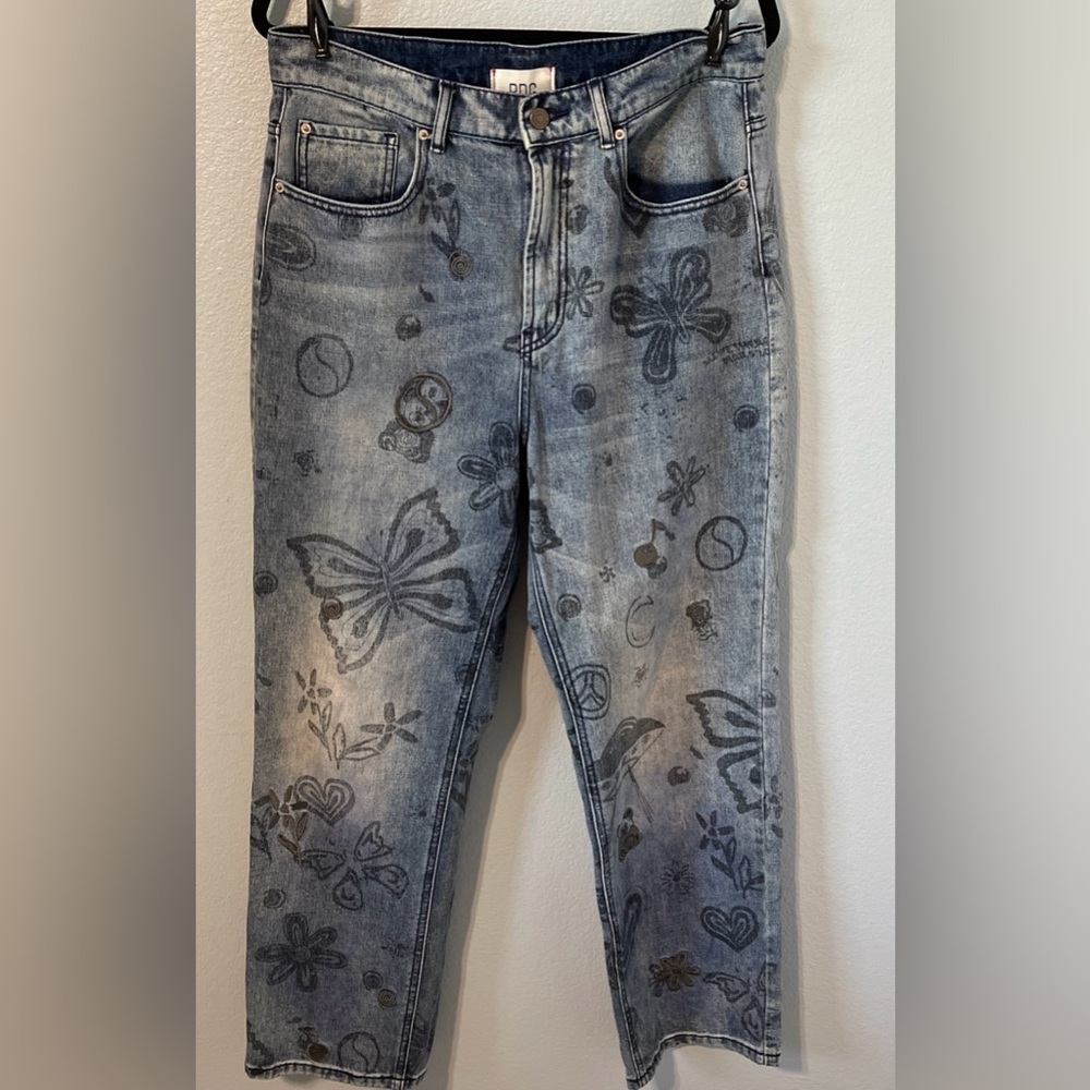 BDG Graffiti High Rise Straight Leg Embroidered Cowboy Jeans 90s Kidcore 31